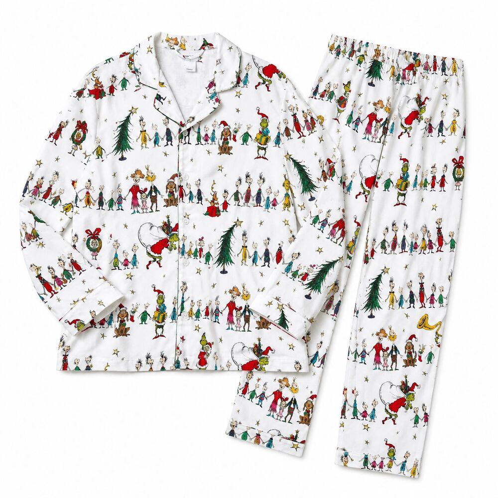 Pottery Barn Kids The Grinch Pajamas Adult Size XS Button Down Top Pants Holiday